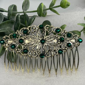 Peigne latéral en cristal vert émeraude, style vintage 3,5 pouces, peigne latéral ton sur ton antique, mariée, mariage, douche, anniversaire, bal, princesse, cadeau, accessoires