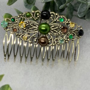Camouflage Crystal vintage style antique  hair accessories gift birthday event formal bridesmaid  3.5” Metal side Comb #116