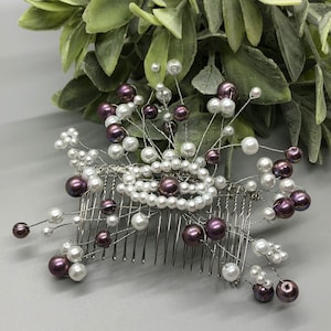 Purple White  Hair Vine Beaded Hair Comb on 3.5&#39; Silver Tone  Metal Hair Comb  Handmade By Hairdazzel  Retro Bridal Party Prom Accessory