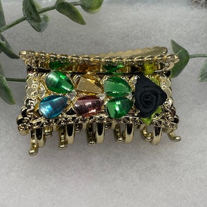 Black flower Crystal Rhinestone Hair claw approximately 3.0”plastic golden tone  formal hair accessory gift wedding bridal prom shower