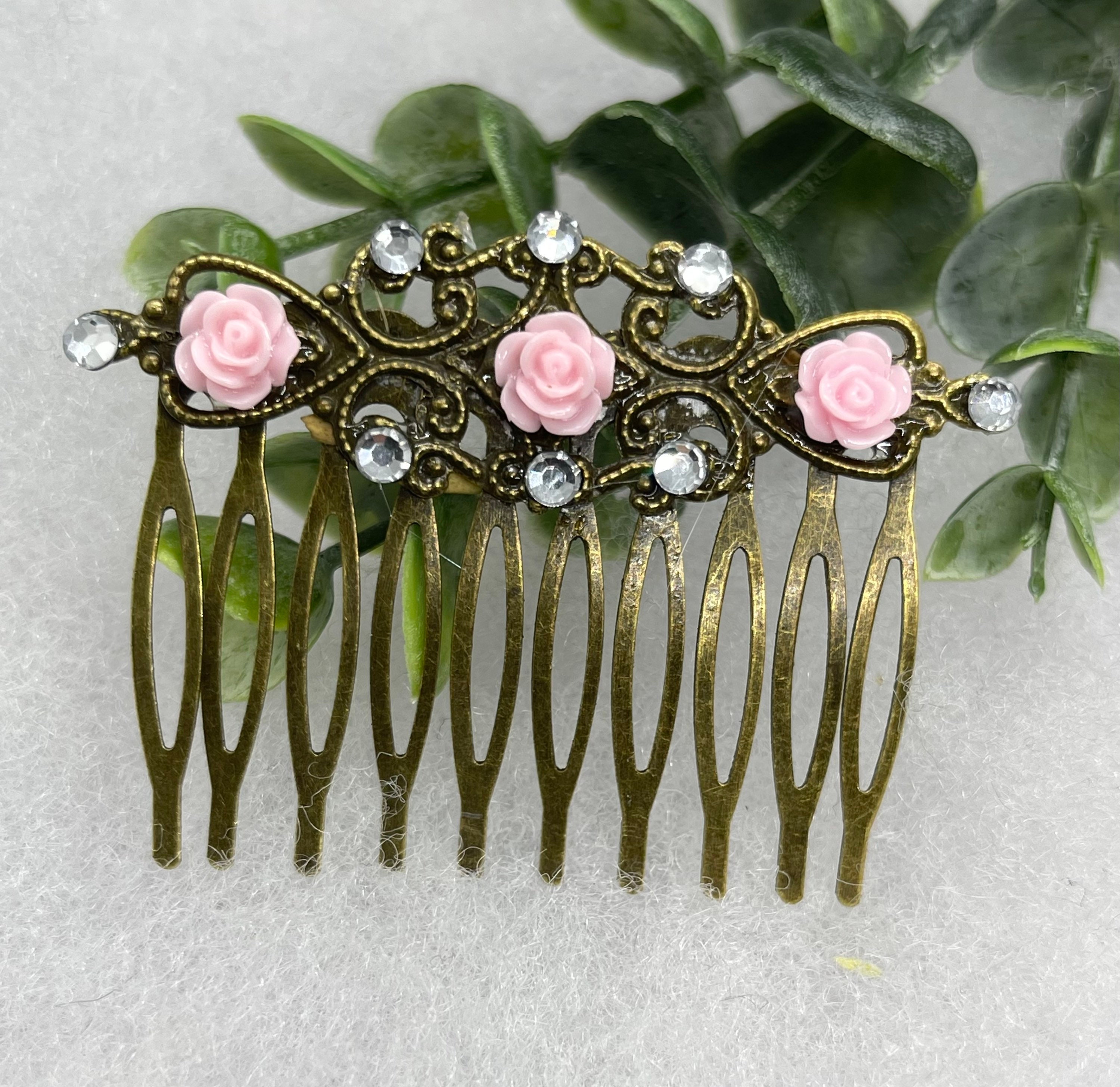 Pink Floral Crystal Hair Combs Set Vintage-Inspired Bridal Romantic Accessories Wedding Hair Flowers main image 2