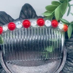 Red faux pearl crystal 3.5 plastic clear hair comb wedding birthday sweet 16 prom gift shower hair accessories