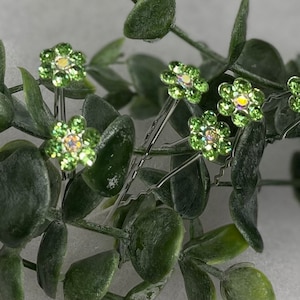 6 pc set green flower Crystal rhinestone hair pin approximately .50”wide silver  formal hair accessories gift wedding bridesmaid princess