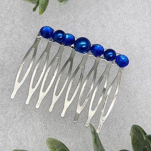 Blue Pearl blue crystal Rhinestone Comb on 2.0”” silver Comb  Handmade hair accessory bridal wedding Retro Bridal Party Prom Birthday gifts