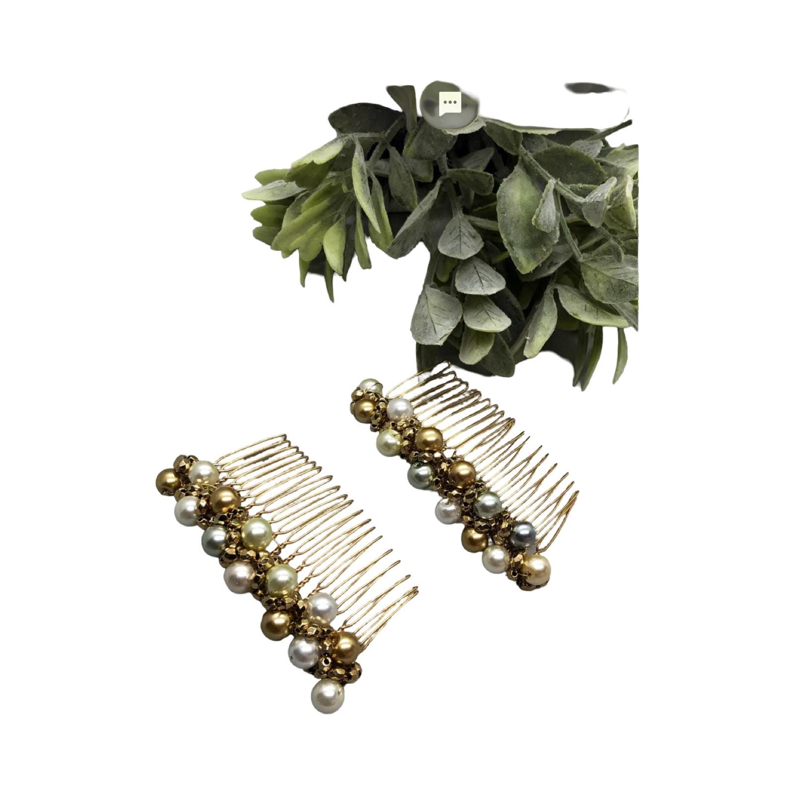 Handmade Beaded Hair Comb: Gold Tone, Retro Bridal Accessory  display picture 3