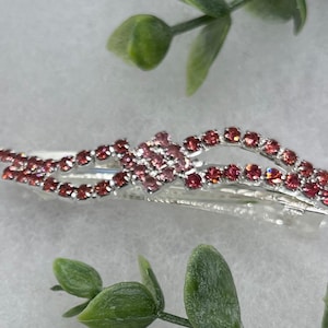 Pink Crystal rhinestone barrette approximately 3.0”silver tone  formal hair accessories gift wedding bridesmaid princess accessory