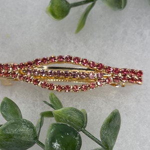 Pink Crystal rhinestone barrette approximately 3.0”gold tone  formal hair accessories gift wedding bridesmaid princess accessories