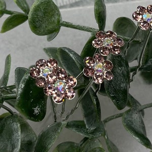 6 pc set lavender flower Crystal rhinestone hair pin approximately .50”wide silver tone  formal hair accessories gift wedding bridesmaid