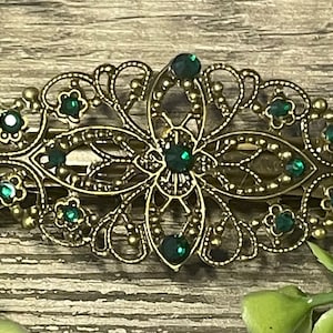 Emerald green Crystal antique style hair barrette clip approximately 3.5” long  Handmade hair accessory bridal wedding