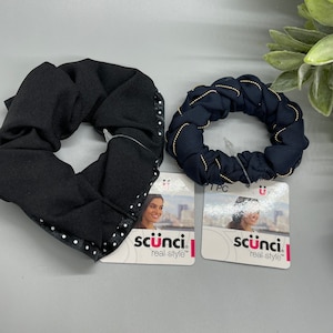 Scunci hair Accessories black white dot navy blue gold hair tie 2 pc scrunchies made  by scunci company #1 hair Accessories brand