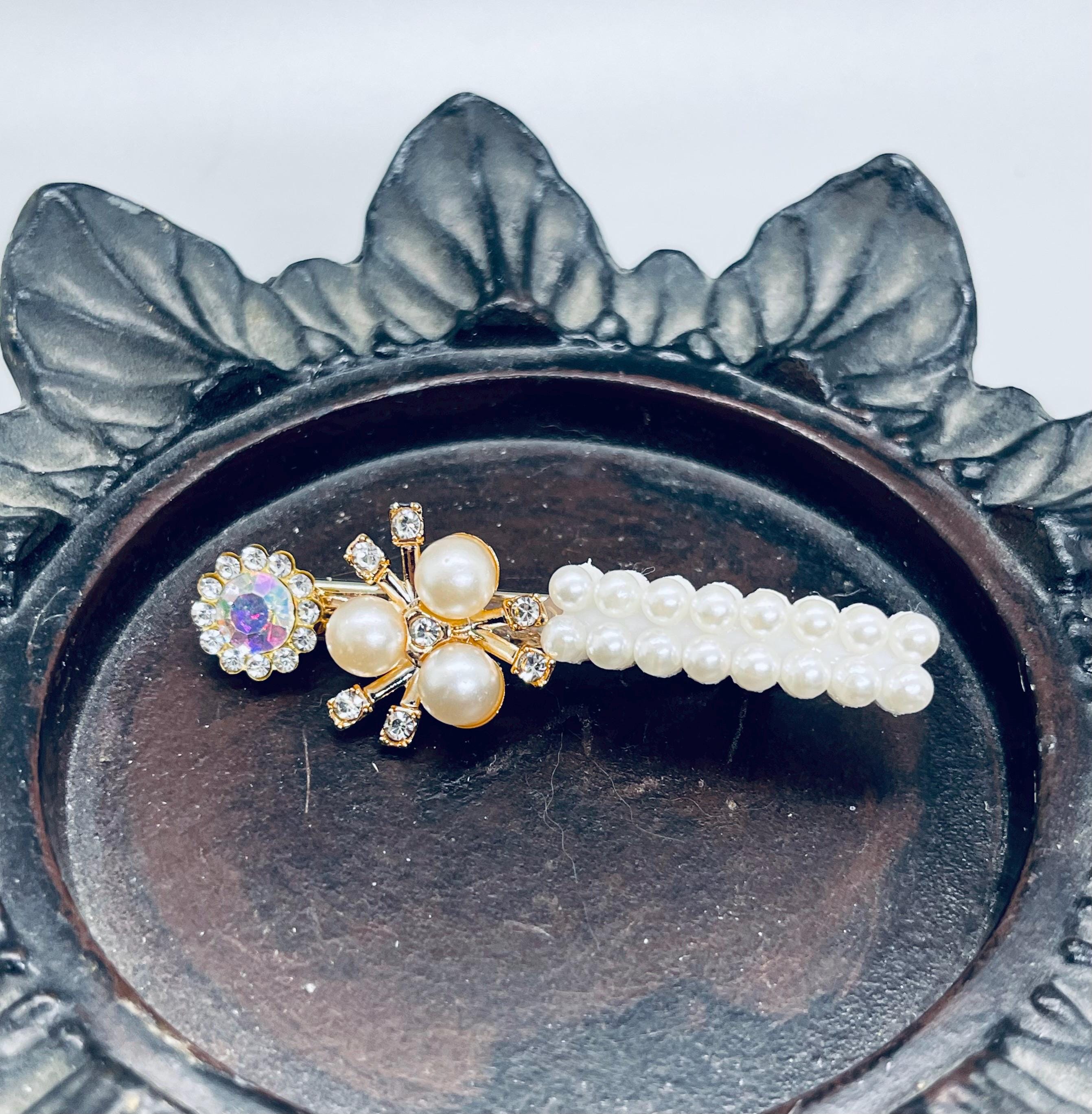 Faux Pearl Crystal Alligator Hair Clip: Iridescent Wedding