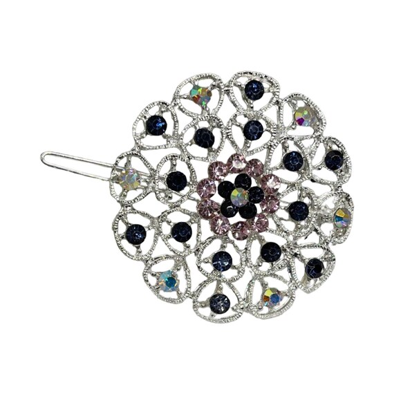 Blue Crystal Rhinestone Hair Clip: Silver Tone Bridal  display picture 3