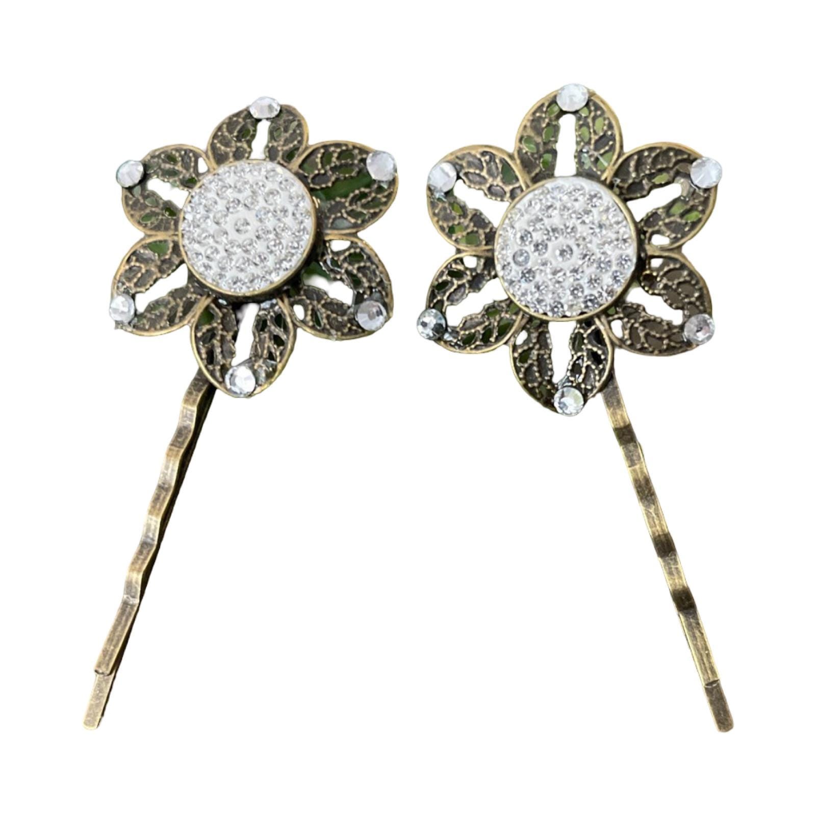 Antique Bronze Rhinestone Flower Hair Pins: Victorian Style  display picture 1