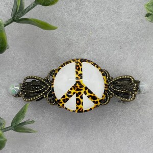 White & Gold peace sign barrette Vintage Style Rhinestone  2.5” hair accessories gift birthday prom everyday hair Accessories vintage Style