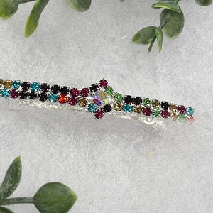 Rainbow Rhinestone Hair Barrette: Silver Tone Bridal Accessory