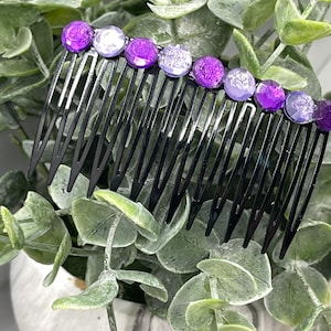 Purple crystal faux rhinestone 3.5” black plastic side comb hair accessory bridal wedding Retro Bridal Party Prom Birthday gifts