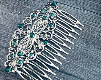 Emerald Crystal Side Comb: Vintage Style Bridal Hair Accessory