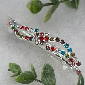 Rainbow Rhinestone Barrette: Silver Tone Crystal Hair Accessory