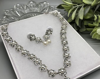 Parure de bijoux de mariée en strass : collier de perles de coquillages et boucles d'oreilles, accessoires de bal d'anniversaire de mariée