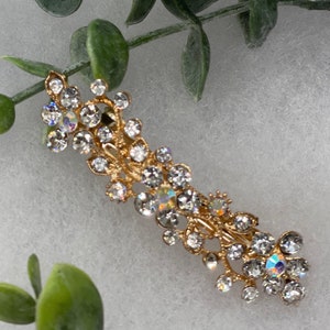 Gold Crystal Rhinestone hair barrette approximately 3.0” long wedding bridesmaid engagement hair accessories