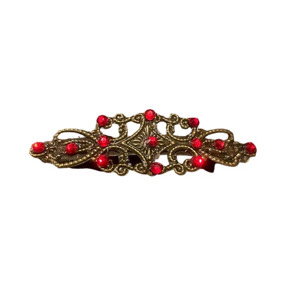 Ruby Red Crystal Barrette: Antique Style Hair Clip, Bridal  display picture 2