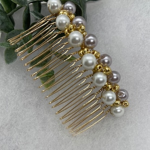 Lavender White gold beaded side Comb 3.5” gold Metal hair Accessories bridesmaid birthday princess wedding gift handmade accessories