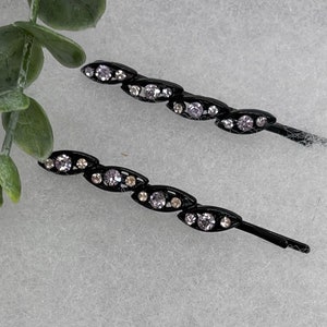 Light purple crystal rhinestone approximately 2.5” black hair pins 2 pc set wedding bridal shower engagement formal princess accessory