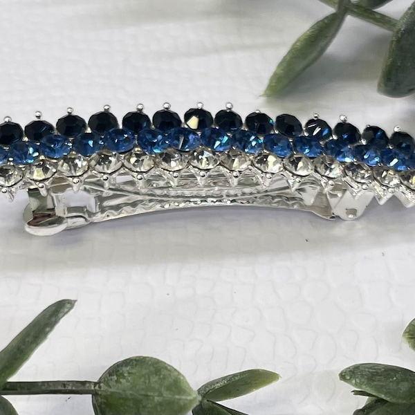 Navy blue Crystal rhinestone barrette approximately 3.0” silver tone formal hair accessories gift wedding bridesmaid princess accessory