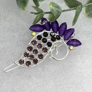 Purple peacock 3.0”Metal crystal rhinestone silver tone hair barrette formal hair accessory gift wedding bridal shower prom birthday gift