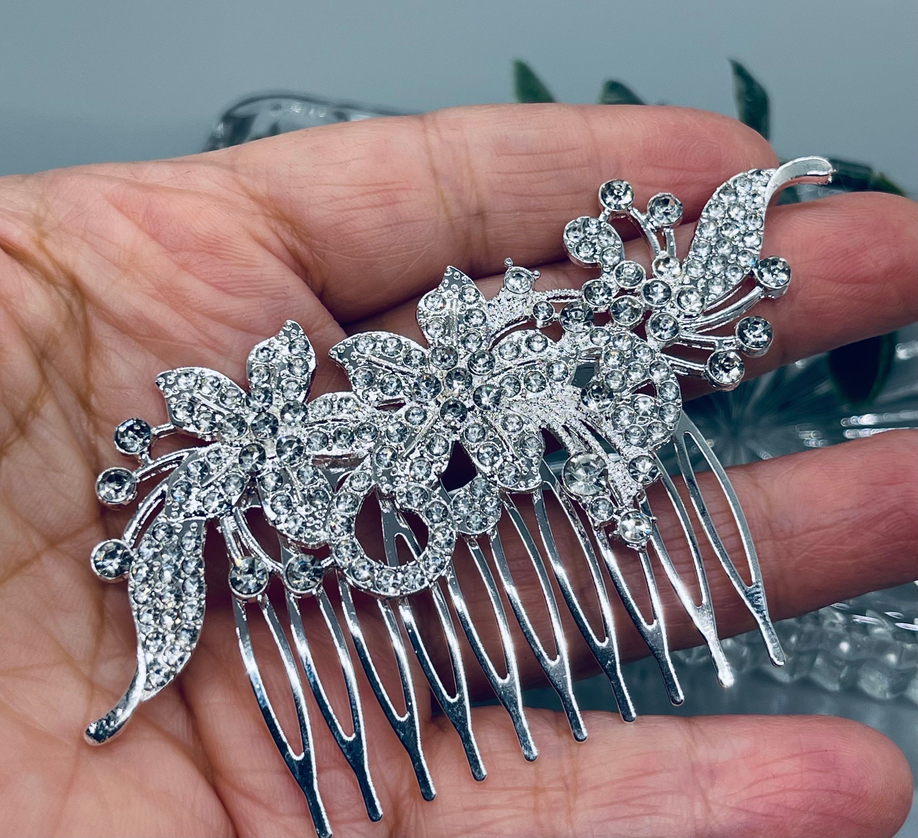 Floral Rhinestone Bridal Comb: Silver Wedding Hair Accessory  display picture 1