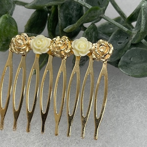 Cream Gold flowers 2.0” gold tone hair comb hand Embellished by hairdazzzel other colors are available please look in store section