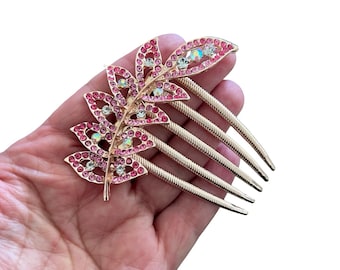 Peineta nupcial de cristal rosa: accesorio para el cabello de boda con diamantes de imitación color oro rosa, accesorios formales para bodas, cumpleaños y graduaciones.