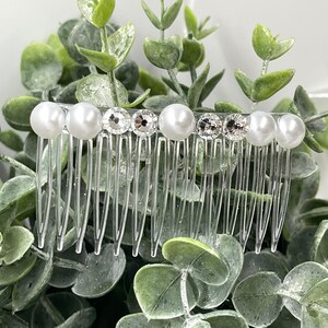 White faux Pearl crystal Rhinestone clear Comb on 3;5”” clear plastic Comb  Hair accessory wedding Bridal Party Prom Birthday gifts