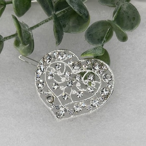 Heart Rhinestone Hair Clip: Silver Tone Bridal Accessory
