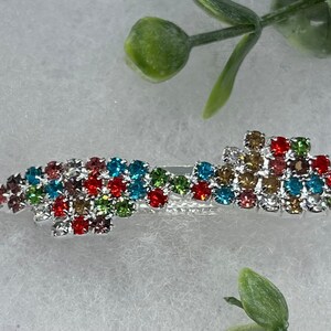 Rainbow Rhinestone Barrette: Silver Tone Crystal Hair Accessory