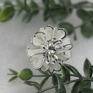 Silver flower Crystal rhinestone hair pin approximately 1.5 wide silver tone  formal hair accessories gift wedding bridesmaid princess