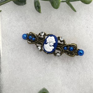 Sapphire Pearl vintage cameo crystal barrette approximately 2.5” long wedding birthday princess bridesmaid hair  bridesmaid accessories