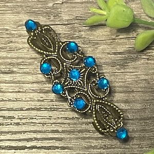 Sapphire teal blue crystal hair barrette 2.5” antique tone hair Accessories wedding bridesmaids prom princess birthday accessories