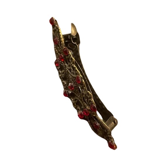 Ruby Red Crystal Barrette: Antique Style Hair Clip, Bridal  display picture 3