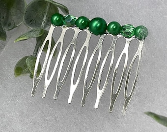 Peine de diamantes de imitación de cristal de perla de imitación verde en peine de plata de 2,0 ", accesorio para el cabello hecho a mano, boda nupcial, fiesta nupcial, graduación, regalos de cumpleaños