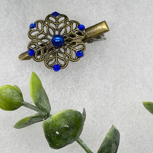 Royal blue crystal pearl vintage antique style flower hair alligator clip on a 2.0”Approximately Handmade hair accessory  wedding princess