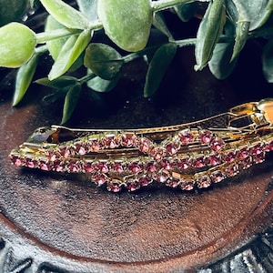 Pink Crystal rhinestone barrette approximately 3.0”gold tone  formal hair accessories gift wedding bridesmaid princess accessories