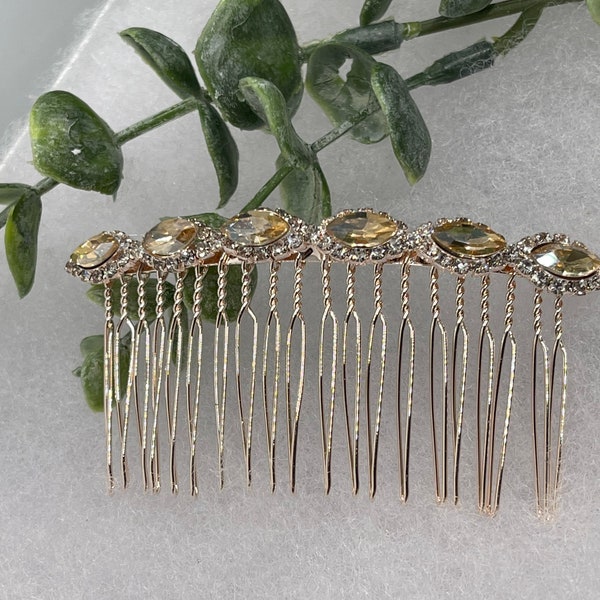 Gold crystal Rhinestone Hair 3.5”Comb Metal Rose Gold wedding hair accessory bride princess shower engagement formal accessory luxe