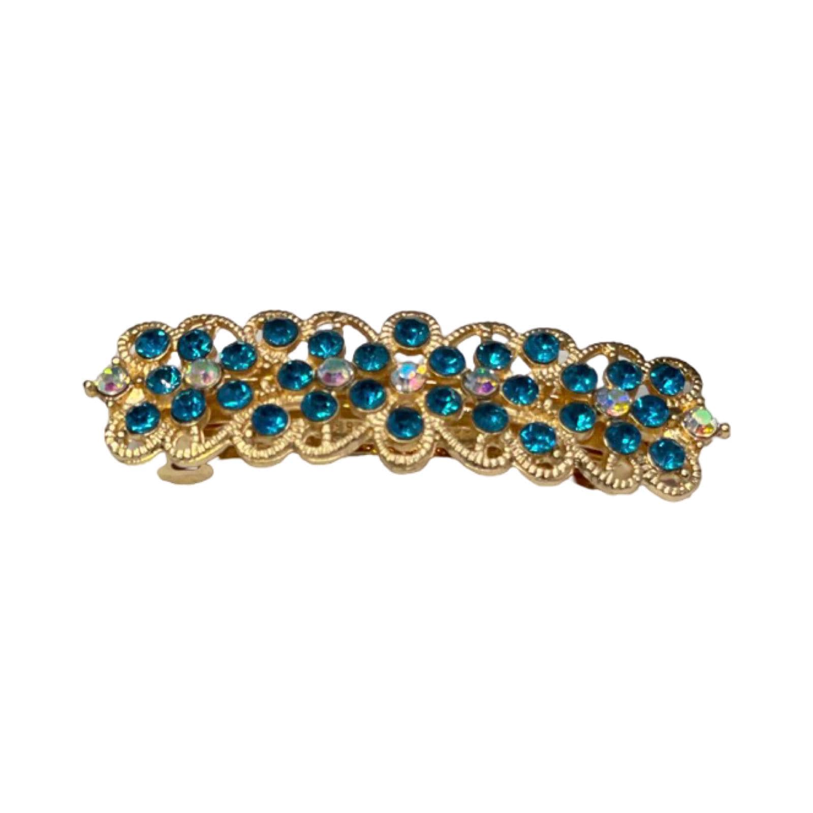 Teal Crystal Flower Barrette: Vintage Style Hair Clip - Etsy