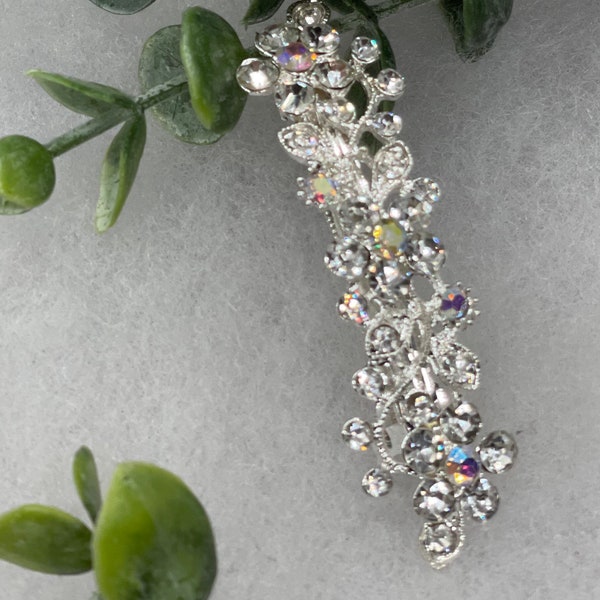 Silver Crystal Rhinestone hair barrette approximately 3.0” long wedding bridesmaid engagement hair accessories