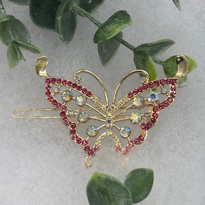 Pink butterfly Rhinestone hair clip approximately 3.0 ”gold tone  formal hair accessories gift wedding bridesmaid princess accessories