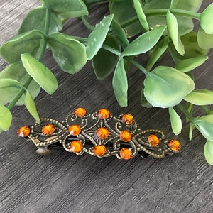 Vintage Orange Kristall Hårspänne: Handgjort hårtillbehör (6,5 cm) formellt brudtillbehör till balen, födelsedagsfesten