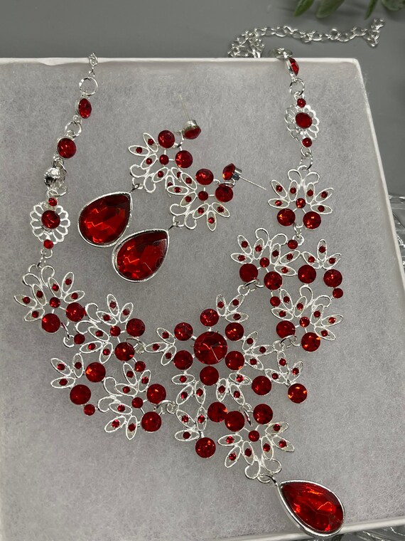 Red rhinestone jewelry sets deals