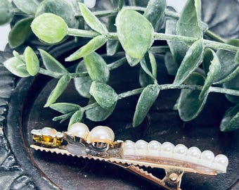Faux Pearl Crystal Alligator Hair Clip: Iridescent Wedding