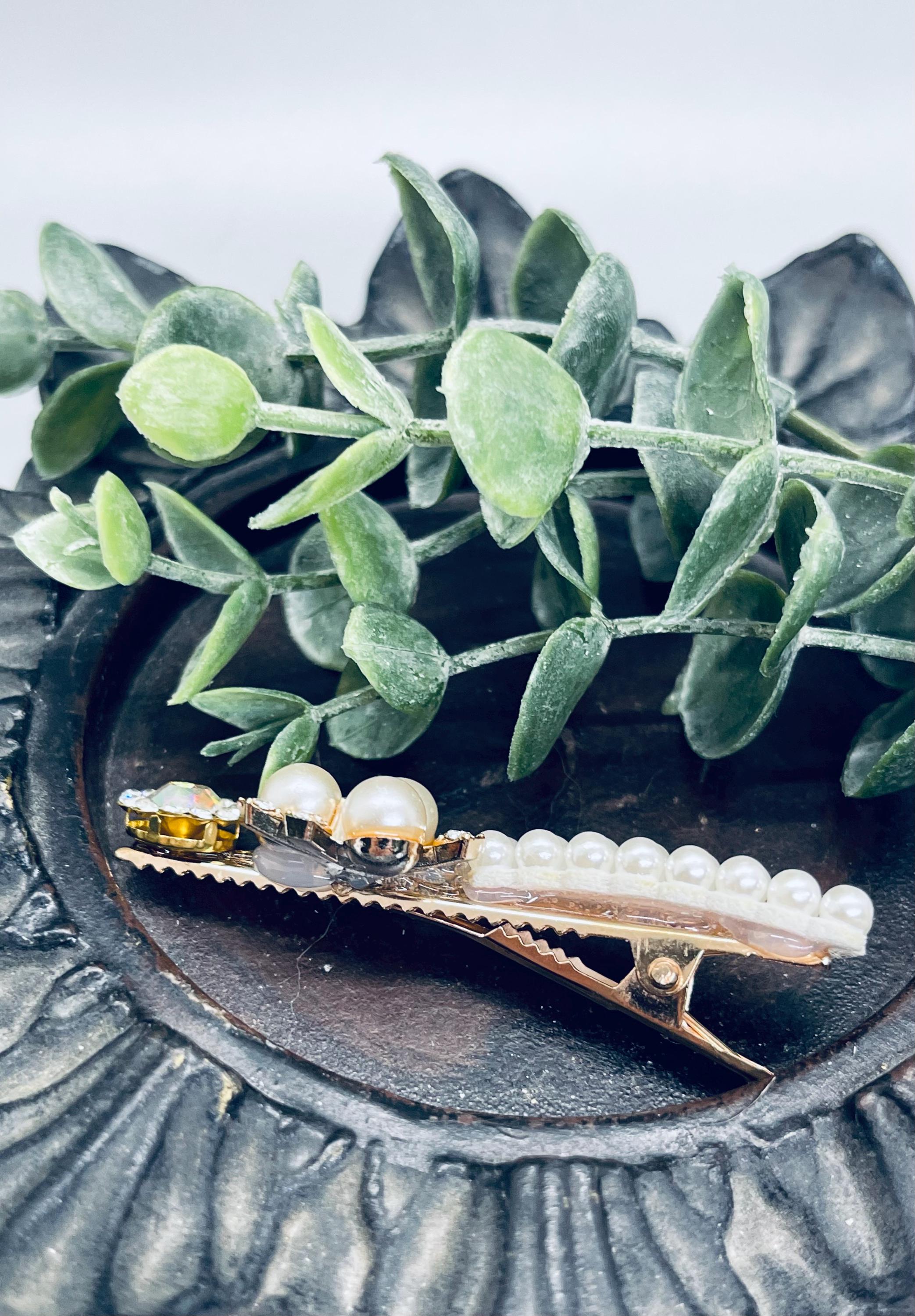 Faux Pearl Crystal Alligator Hair Clip: Iridescent Wedding